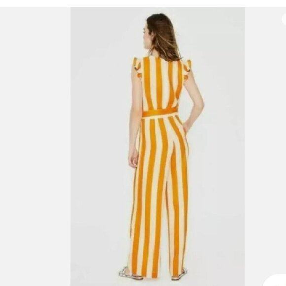 Boden Jumpsuit Mustard Yellow Striped Mila Wide Legged Linen (Women Size 6) - Picture 4 of 8